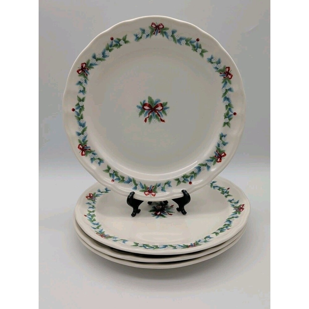 Pfaltzgraff Red Ribbons 11" Dinner Plate Christmas Holiday Discontinued set of 4